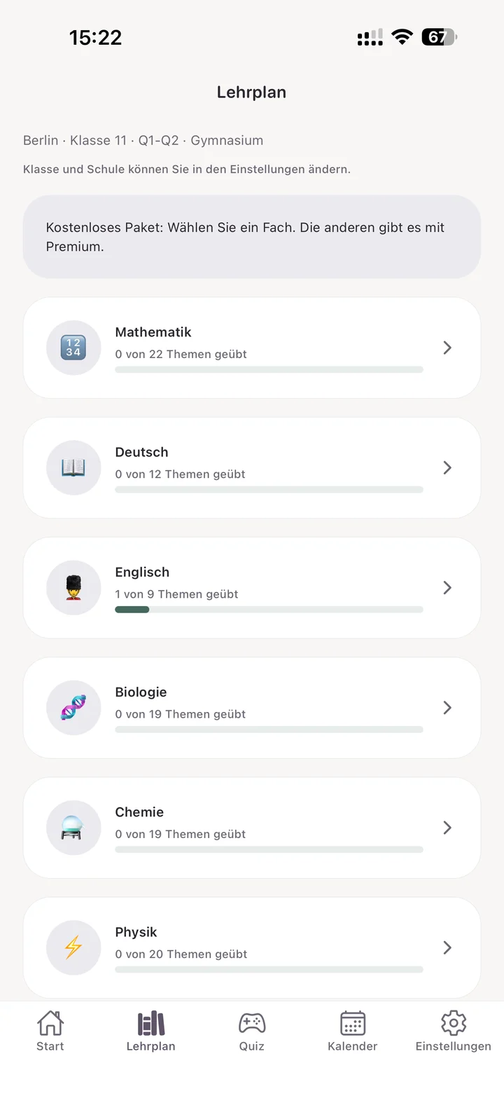Kluki curriculum overview with subjects for one child